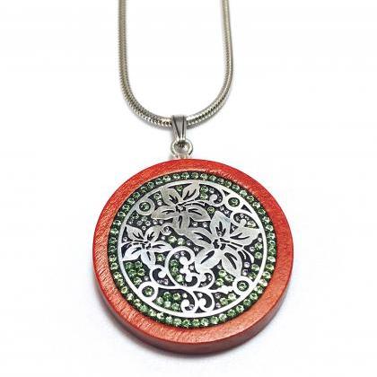 Exclusive Pendant - Wood And Silver 925 - Flowers..