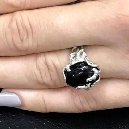 Silver 925 Ring With Natural Black Onyx - For..