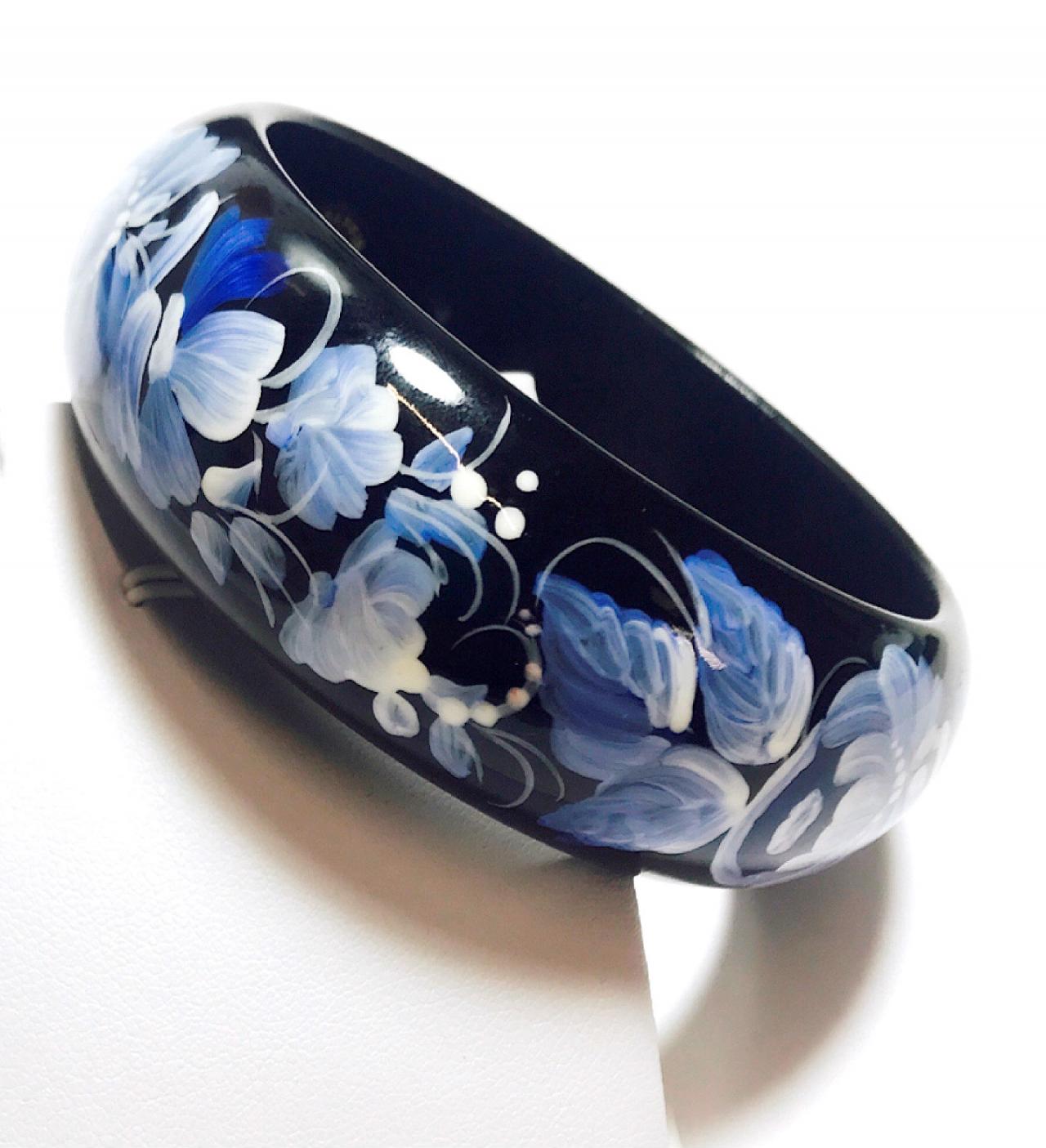 Wooden Bracelet For Women - Handmade - Black - Blue - White