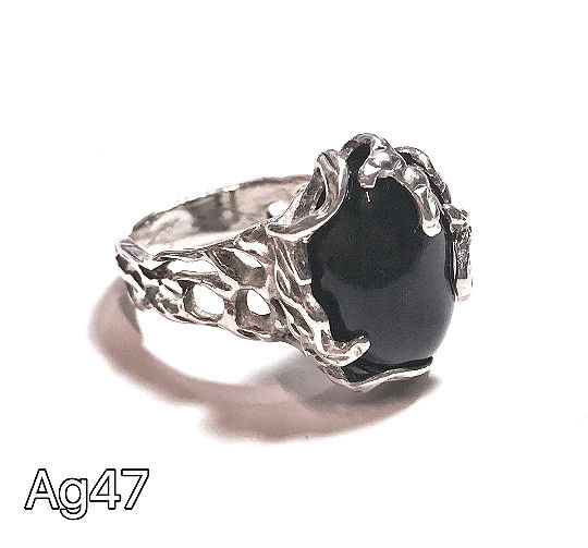 Silver 925 Ring With Natural Black Onyx - For Women